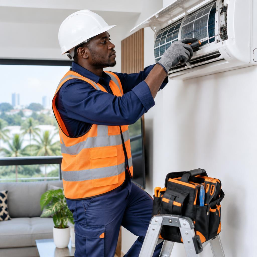 Professionnel de climatisation en intervention