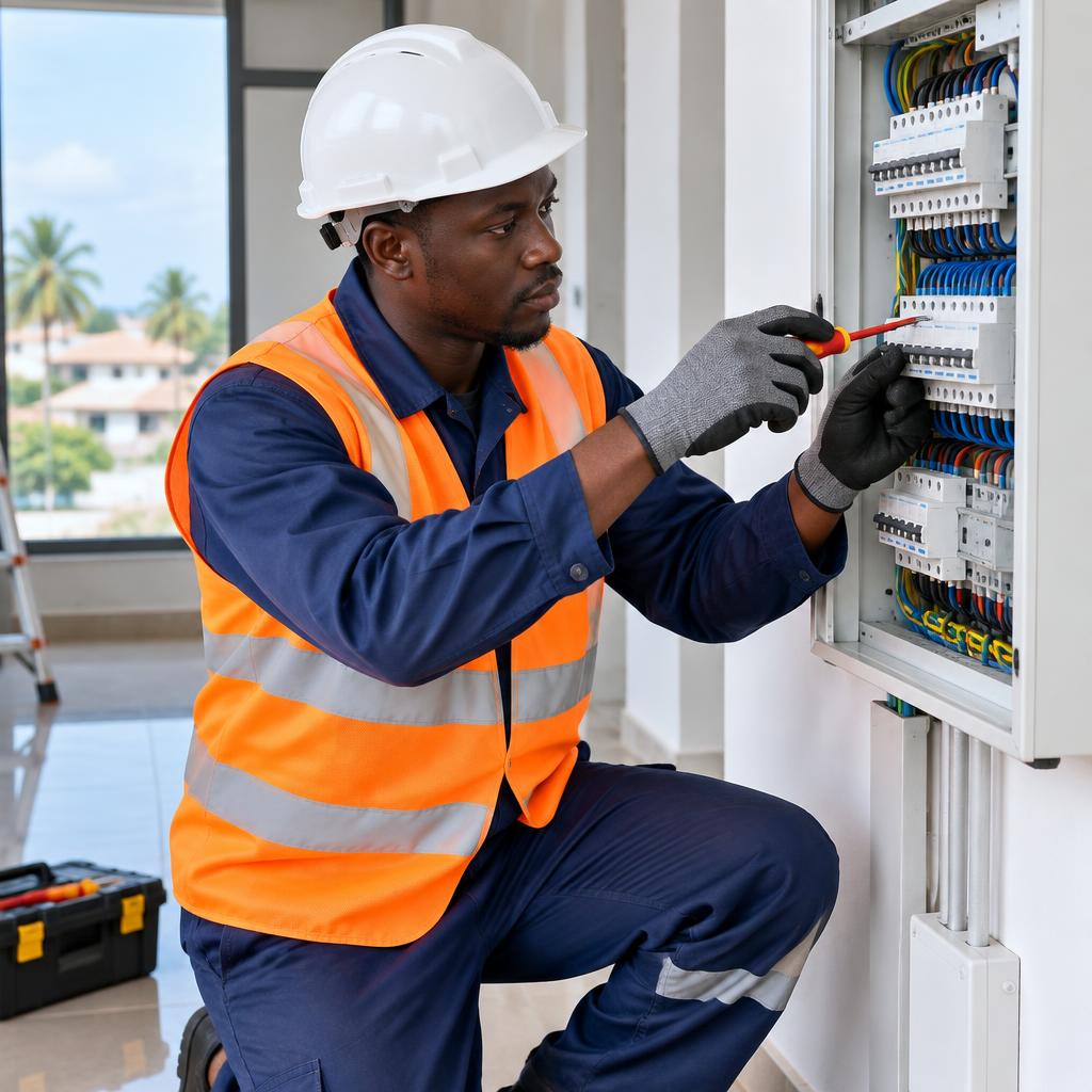 Professionnel de électricité en intervention